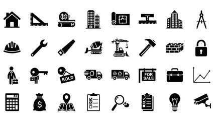 Obraz premium Real estate sale and property investment icons set vector illustration flat design