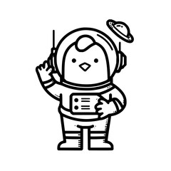 Fototapeta premium Astronaut Penguin Waving in Space Suit with Planet