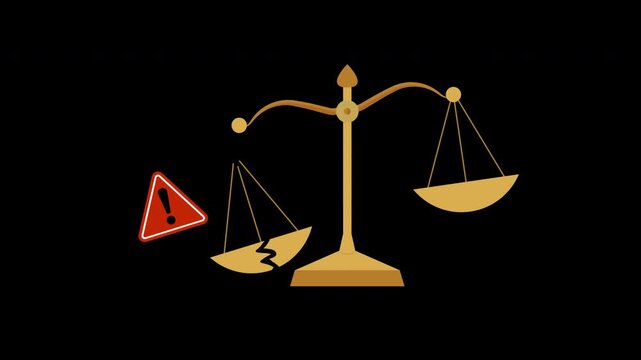 Broken Justice Scale with Warning Sign Animation Motion Loop