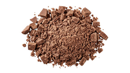Pile chopped, milled chocolate isolated on white, top view © hazim