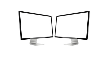 Fototapeta premium Two computer monitors isolated on transparent background with white screens