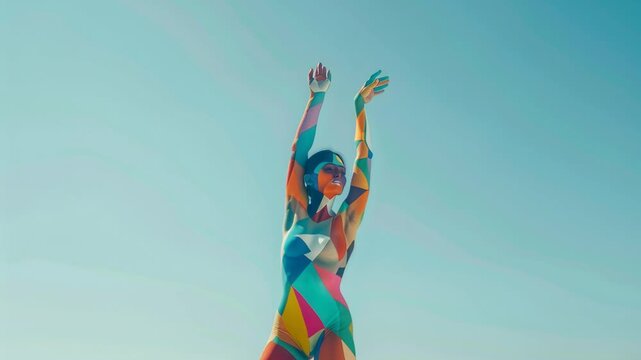 Dancer Executing Dynamic Split Leap Against Sky
