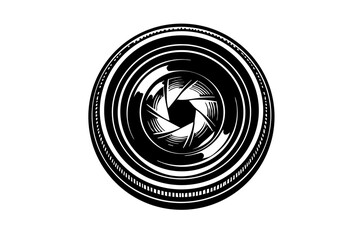 Camera lens close-up with concentric glass elements and aperture blades