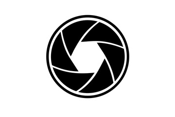 Camera aperture symbol forming a circular logo mark