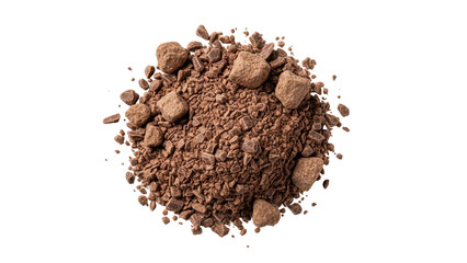 Pile chopped, milled chocolate isolated on white, top view () © hazim