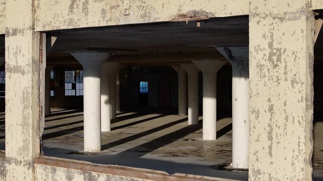 Aerial view of the crumbling Arlington Street building, its weathered facade revealing a story of time in Cincinnati, Ohio, United States.