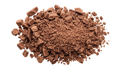 Pile chopped, milled chocolate isolated on white, top view © hazim