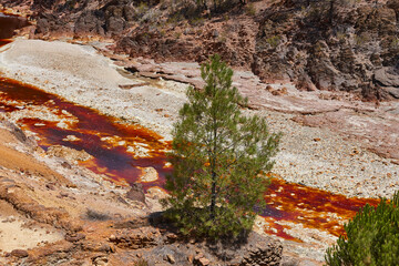 Riotinto opencast old mine river. Pena de hierro. Andalucia. Spain