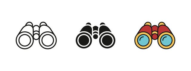 Vintage binoculars icon. Optical viewing and observation device symbol. Vision, zoom and magnification illustration for search, surveillance, exploration, monitoring and focus concepts. © MALAI Studio