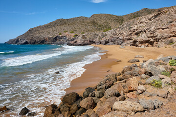 Mediterranean coastline in Murcia. Calblanque natural park, Parreno beach. Spain
