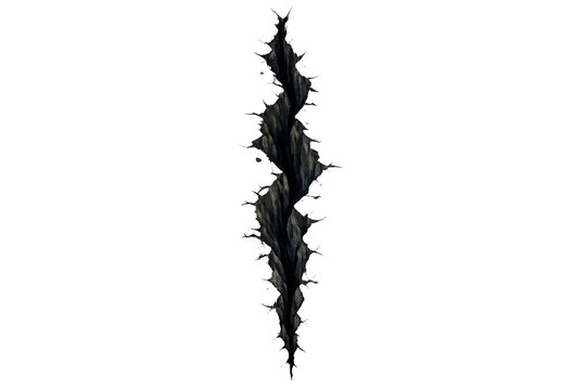 Dark crack or fissure opening in ground, isolated illustration with transparent background, breaking surface concept