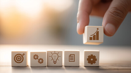 Business Growth Concept with Hand Holding Success Icon an upward growth chart