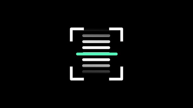 several horizontal white lines being scanned by a green line inside a bracket for barcode or text line recognition applications