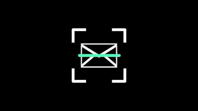 An icon displays an envelope being read by a digital scanner line to represent secure email filtering or automated postal sorting operations.