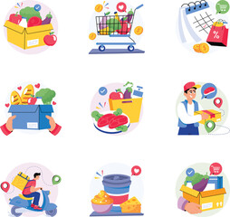 Fototapeta premium Grocery Concepts Style illustrations set 4