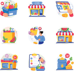 Fototapeta premium Grocery Concepts Style illustrations set 2