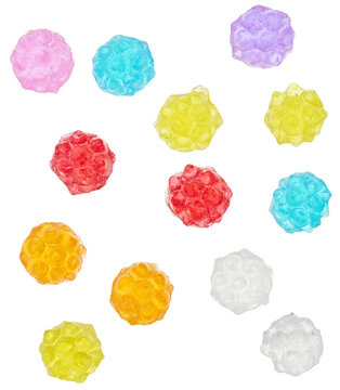 Set of Colorful Konpeito Japanese Sugar Candies Isolated on White Background