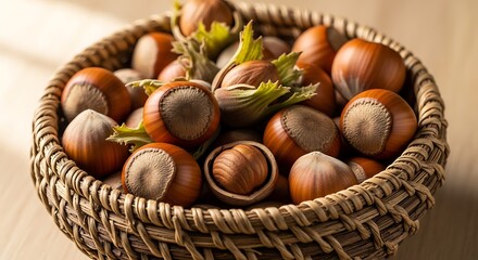 Hazelnuts in Wicker Basket