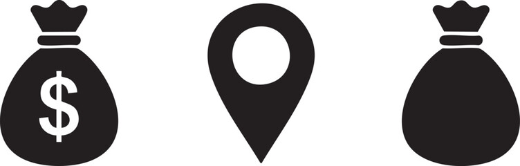 Money Location Icons Set for ATM and Finance