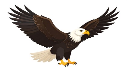 Obraz premium A majestic bird of prey, depicted mid-flight with wide-spread wings, showcasing brown and white feathers against a stark background