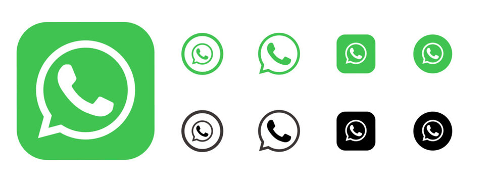 WhatsApp logo icon vector set 2026. Square, Round, Circle, outline styles.