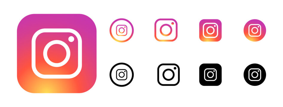 Instagram logo icon vector set 2026. Square, Round, Circle, outline styles