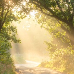 静かな森に差し込む黄金の光芒
