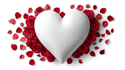 White heart surrounded by red roses illustration