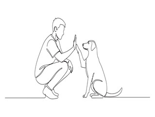 Sketch of a young person interacting with a dog in a tender and heartwarming moment of connection