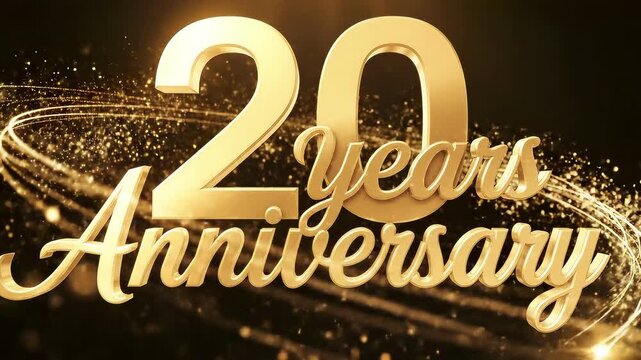 Golden 20 Years Anniversary Text with Sparkling Light Trails.