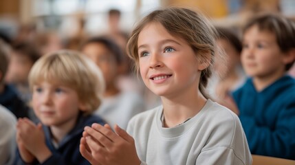 A group of children watching a presentation enthusiastically interacts with the material, demonstrating how hands-on approaches in teaching can significantly elevate learning engagement and