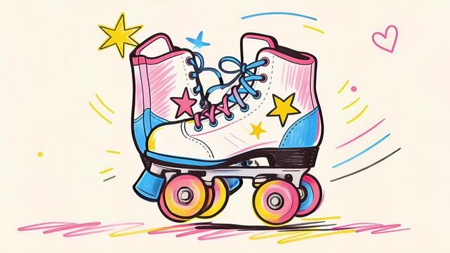 Colorful Roller Skates with Stars and Hearts Illustration.