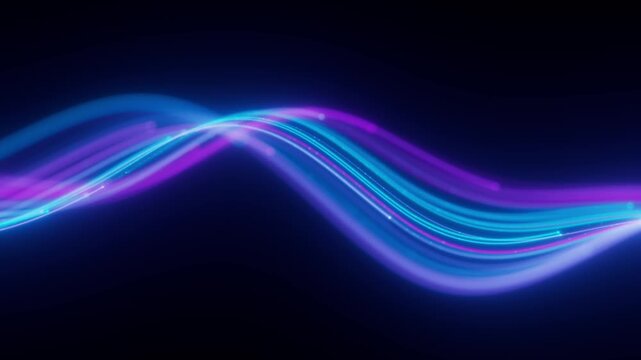 Abstract technology background with colorful light rays motion. Blue gradient wave texture with shiny stripes animation. Futuristic data flow concept. Seamless loop.