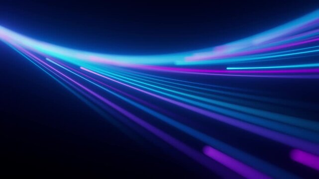High technology abstract background with colorful light trails. Futuristic energy stream motion in cyberspace. Bright stripes and shiny particle animation for innovation concept. Seamless loop.