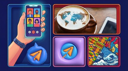 Global Communication Concept with Smartphone Video Call and Telegram App Icons