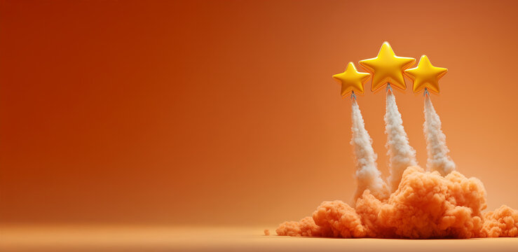 Rocket-like 3-star rating flying upward representing excellent product and company feedback