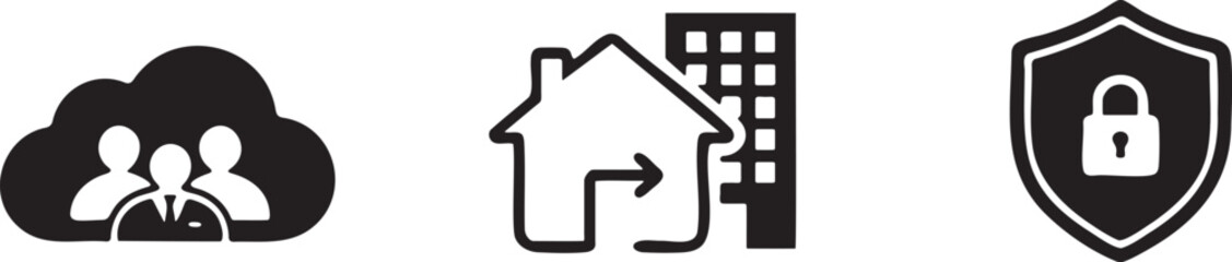 Remote Team Hybrid Work Office and Security Icons