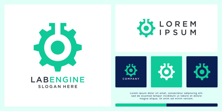 Lab engine logo design abstract gear tube.