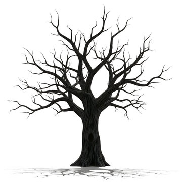 Leafless tree silhouette isolated on transparent background