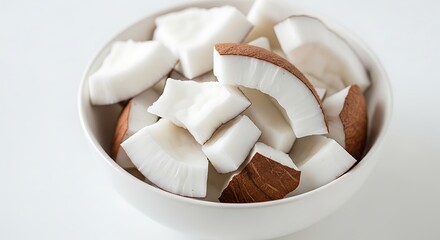 Coconut Pieces in a Ceramic Bowl