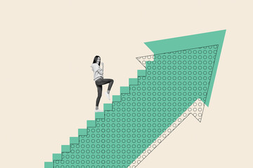 Creative 3d artwork banner collage of happy businesswoman receive career promotion chance growth opportunity progress concept