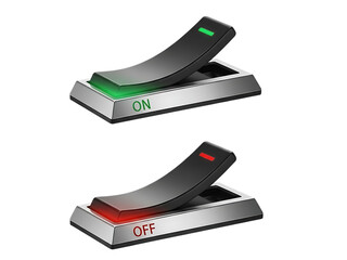 Two gray toggle switches isolated on transparent background with green and red indicators