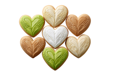 Colorful heart-shaped cookies isolated on transparent background
