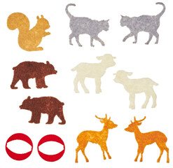 Obraz premium Animal Silhouette Felt Cutouts Isolated on White Background