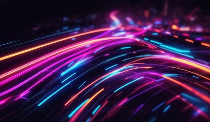 High-speed light trails effect. Futuristic dynamic motion technology. Neon color glowing lines background