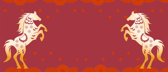 symmetrical burgundy and golden fire horse silhouettes  asian lunar new year background for fiery horse year starting on february 17th of 2026