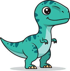 Fototapeta premium A cartoon dinosaur standing alone on a plain background, viewed from the side with a cheerful expression.
