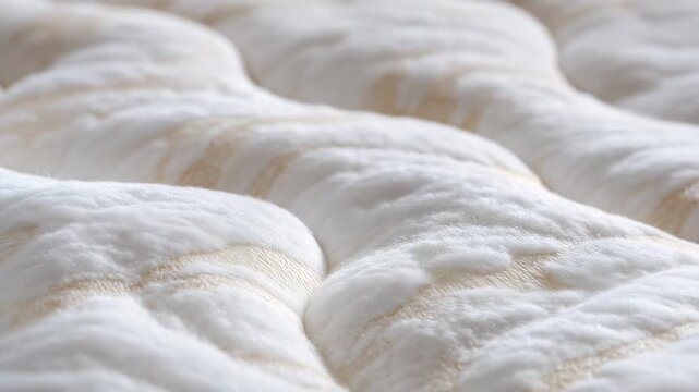 130Angled macro shot of the mattress surface, plush quilted fabric with gentle contours, soft lighting, luxury comfort and pressure relief concept