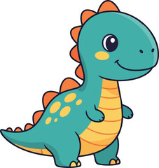 Obraz premium A cartoon dinosaur with a smiling face and spiky tail standing on a plain background viewed from the side