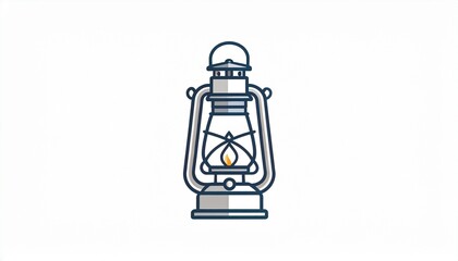 Fototapeta premium Vintage Kerosene Lantern with Flame Isolated on White Background Minimalist Design
